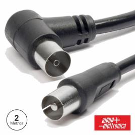 Cabo Coaxial Macho / Fêmea Angular 90º 2m Preto