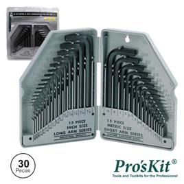 CONJUNTO DE 30 CHAVES HEXAGONAIS SAE/M PROSKIT