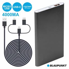 Powerbank 4000ma C/ 3 Fichas E Cabo Antracite 