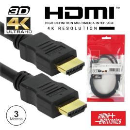 CABO HDMI DOURADO MACHO / MACHO 2.0 4K PRETO 3M