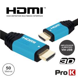 Cabo Hdmi 1.4 Macho / Macho 50m Preto Com Amplificador Prok
