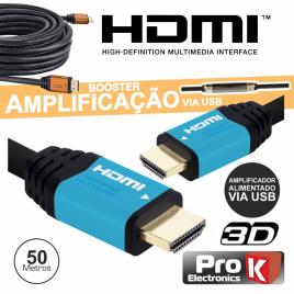 CABO HDMI DOURADO MACHO / MACHO C/ AMPLIFICADOR 50M PROK