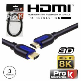 Cabo HDMI Dourado Macho / Macho 2.1 8K Preto 3M 