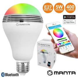 Lâmpada RGB E27 com Coluna Bluetooth/APP 15W - Manta