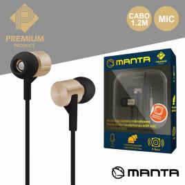 Auscultadores Stereo C/ Mic Dourado Premium Manta