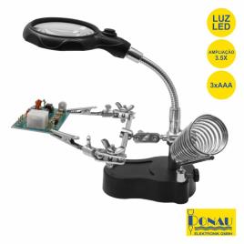 Suporte Articulado C/ Lupa Pinças Suporte Ferro E Led 