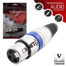 FICHA XLR 3P FÊMEA NIQUELADA C/ GUARDA CABO VSOUND