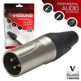 FICHA XLR 3P MACHO NIQUELADA C/ GUARDA CABO VSOUND