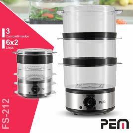 Panela Elétrica A Vapor Inox 3 Compartimentos 700w 3x2l Pem