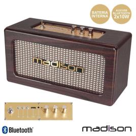 Coluna Bluetooth Vintage 2x10w Usb Mogno 