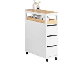 Armário de WC Estreitocom Prateleira Móvel de Nicho com 1 Bandeja de Retirar e 3 Gavetas Bzr54-W SOBUY (Branco-65x23x82cm)