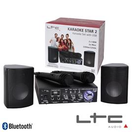 Conjunto Karaoke Amplificador 2x50w 2 Colunas Mic Usb/Bt 