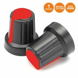 Botão P/ Potenciómetro Preto C/ Linha Vermelha 15x17mm