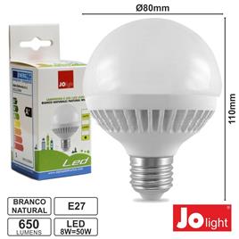 LÂMPADA E27 8W 50W 230V LEDS GLOBO BRANCO NATURAL 650LM
