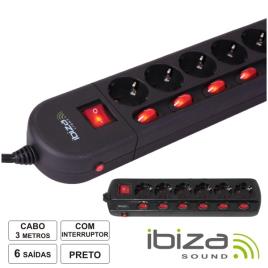 TOMADA ELÉTRICA C/ 6 SAÍDAS INTERRUPTORES PROTEÇÃO 3M IBIZA