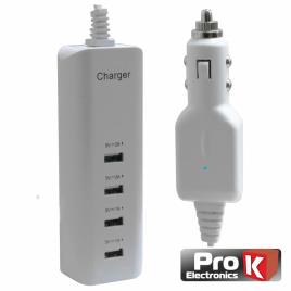 Alimentador Compacto Ficha Isqueiro 4 Usb 5v 6a Branco Prok