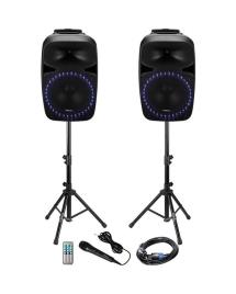 Conjunto 2 Colunas 15 Amplificado USB SD Bluetooth + Suporte Microfone