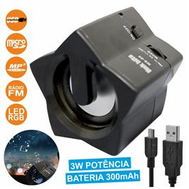 Coluna Portátil 3w Usb/Sd/Fm/Aux/Bat Leds Rgb