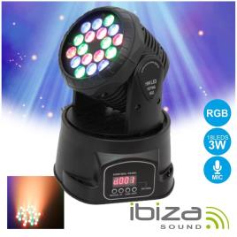 Moving Head Mini 18 Leds 3w Rgb Dmx Mic Ibiza