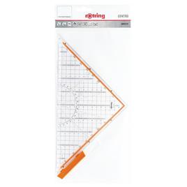 rotring Esquadro profissional Centro com dois ângulos de 45°, hipotenusa de 32 cm de plástico transparente