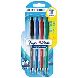 PAPER MATE Esferográfica Retrátil FlexGrip Ultra®, Ponta Média, 1 mm, Preto, Azul, Vermelho e Verde