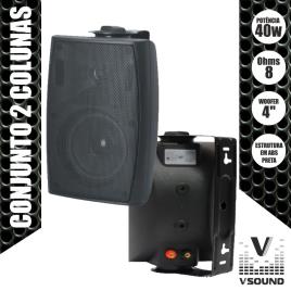 Conjunto De 2 Colunas 4 40w 2 Vias 8 Ohm E 100v Pretas