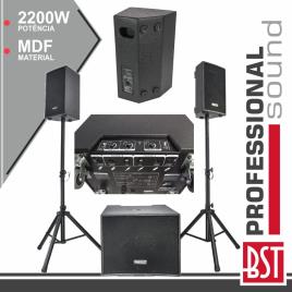 Conjunto Som Bi-Amplificado Pro 2.1 2200wmáx Mdf Bst