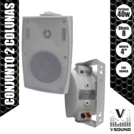 Conjunto De 2 Colunas 4 40w 2 Vias 8 Ohm E 100v Brancas