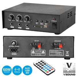 Amplificador Áudio 12/220v 3 Entradas 30w Mp3/Usb/Sd Vsound