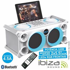 SISTEMA SOM PORTÁTIL BRANCO 120Wmáx USB/BT/FM LEDS IBIZA