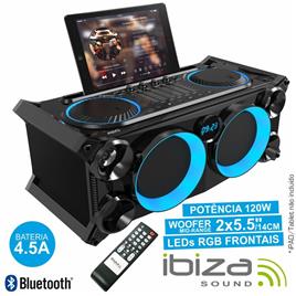 SISTEMA SOM PORTÁTIL PRETA120Wmáx USB/BT/FM LEDS IBIZA