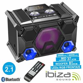 SISTEMA SOM PORTÁTIL 400Wmáx USB/BT/FM/REC LEDS IBIZA