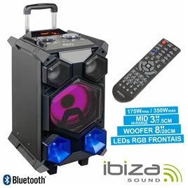 COLUNA AMPLIFICADA 350W MIC/USB/SD/BT/BAT LED MESA IBIZA