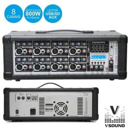 Amplificador Áudio Profissional 8 Canais 800wmáx Vsound