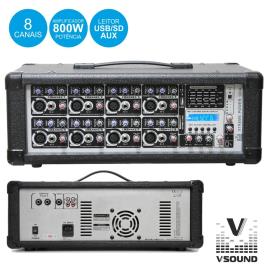 Amplificador Áudio Profissional 8 Canais 800wmáx 