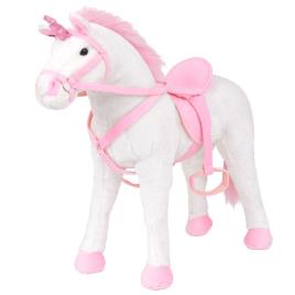 Brinquedo de montar unicórnio peluche branco e rosa XXL