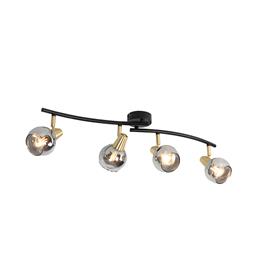 Barra de focos Art Déco preto/ouro vidro fumê 4-luzes - VIDRO