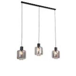 Candeeiro de suspensão de design preto com vidro fumê 3 luzes 161,5 cm - Qara