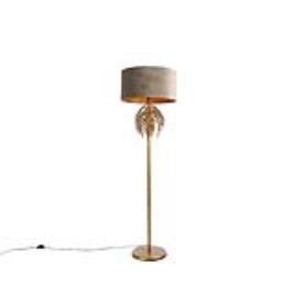 Candeeiro de pé vintage dourado abajur veludo taupe 50cm - BOTANICA