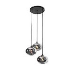 Candeeiro suspenso Art Déco preto 3 luzes vidro fumê - BUSA