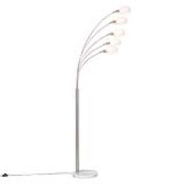 Candeeiro de pé design em aço com vidro opalino 5 luzes - Sixties Marmo