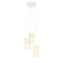 Candeeiro suspenso retro branco com vime 3 luzes redondas - Akira