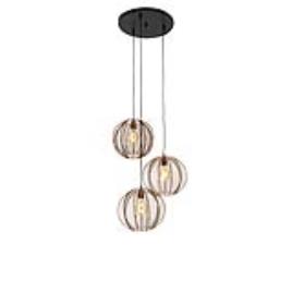 Industriële hanglamp brons met zwart rond 3-lichts - Dong
