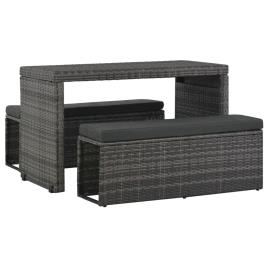 Conjunto jantar p/ exterior com almofadões 3 pcs vime cinzento