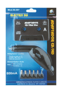 Kit Cassete Adaptadora CD-MD-MP3 c/ Alimentador Isqueiro p/ Carro