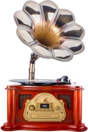 Gira Discos RETRO 33/45/78 RPM 2x 5W c/ Leitor FM/CD/USB/BLUETOOTH - RICATECH