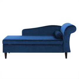Chaise longue à direita em veludo azul marinho LUIRO