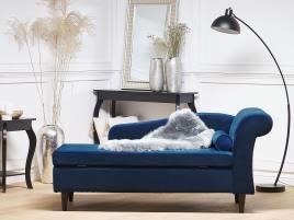Chaise longue à direita em veludo azul marinho LUIRO