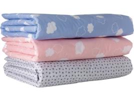 Protetores de Berço Edredão 160x35cm + Protetor de Berço 100x140cm 100% Algodão com Nuvens Azul (40x13x55)