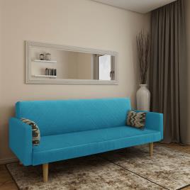 CSD Sofá-Cama Cosmos, 182 x 76 x 85 cm, Veludo e Pés em Madeira, Azul